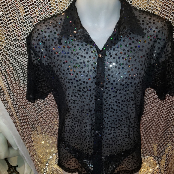 Greg Parry Other - Men's sheer sequined clubware shirt medium